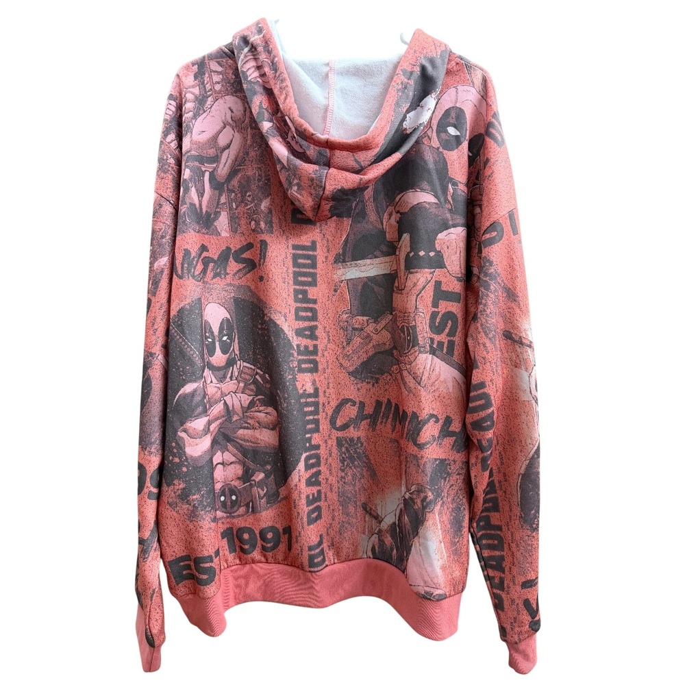 Marvel Deadpool Men's 2XL Red All Over Comic‎ Print Pullover Hoodie NEW - Picture 2 of 8